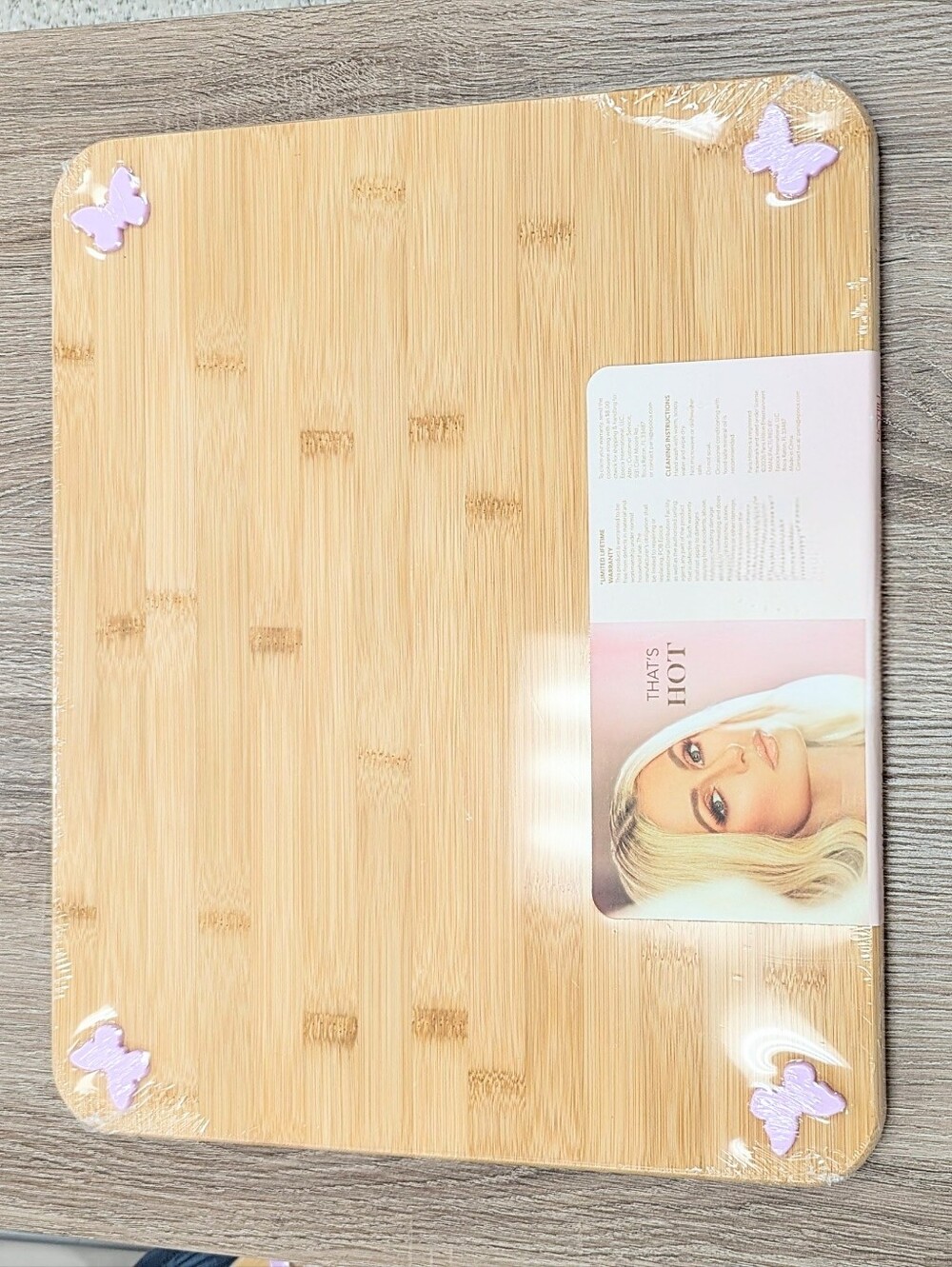 NEW Paris Hilton‎ Kitchen Bamboo Cutting Board with Butterflies